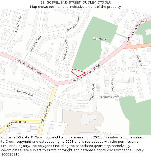 28, GOSPEL END STREET, DUDLEY, DY3 3LR: Location map and indicative extent of plot