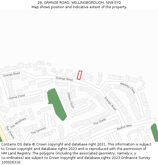 28, GRANGE ROAD, WELLINGBOROUGH, NN9 5YQ: Location map and indicative extent of plot