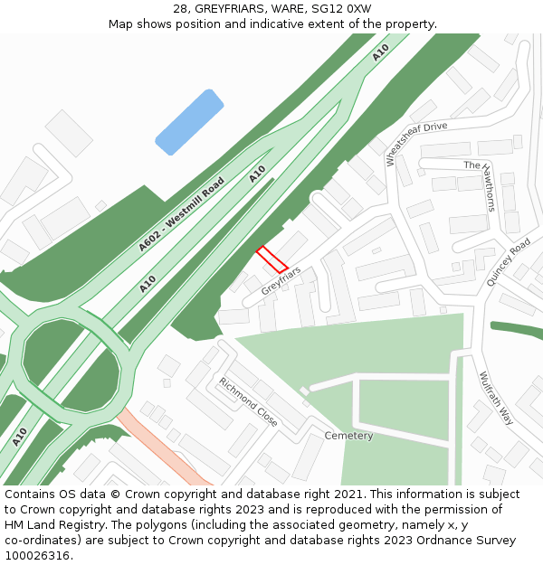 28, GREYFRIARS, WARE, SG12 0XW: Location map and indicative extent of plot