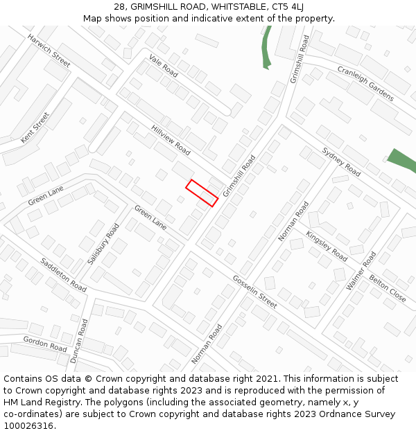 28, GRIMSHILL ROAD, WHITSTABLE, CT5 4LJ: Location map and indicative extent of plot