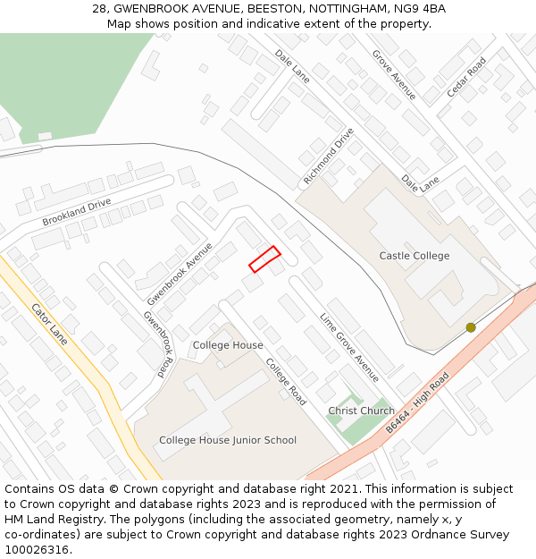 28, GWENBROOK AVENUE, BEESTON, NOTTINGHAM, NG9 4BA: Location map and indicative extent of plot