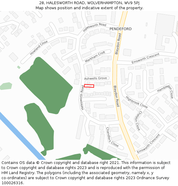 28, HALESWORTH ROAD, WOLVERHAMPTON, WV9 5PJ: Location map and indicative extent of plot