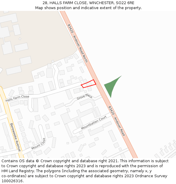 28, HALLS FARM CLOSE, WINCHESTER, SO22 6RE: Location map and indicative extent of plot