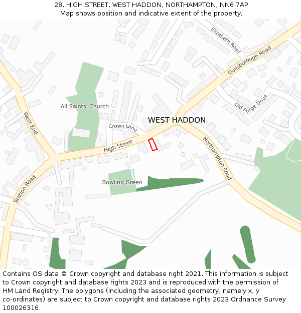 28, HIGH STREET, WEST HADDON, NORTHAMPTON, NN6 7AP: Location map and indicative extent of plot