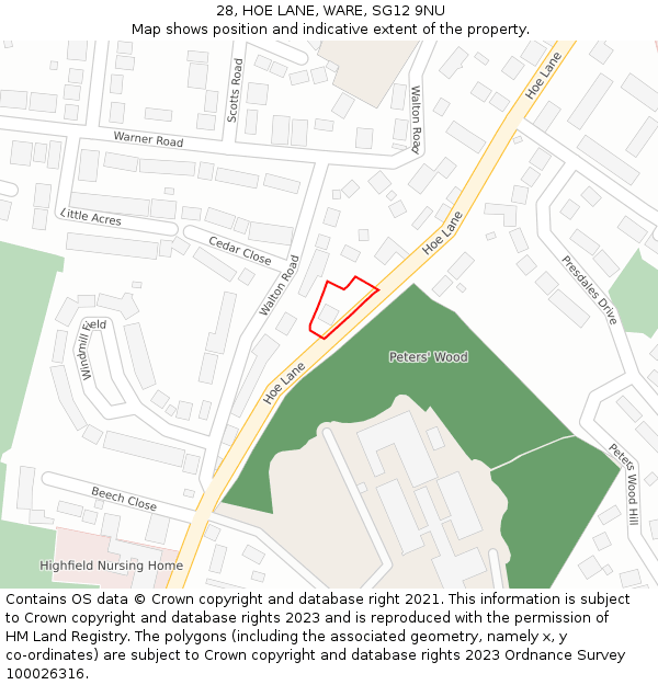 28, HOE LANE, WARE, SG12 9NU: Location map and indicative extent of plot