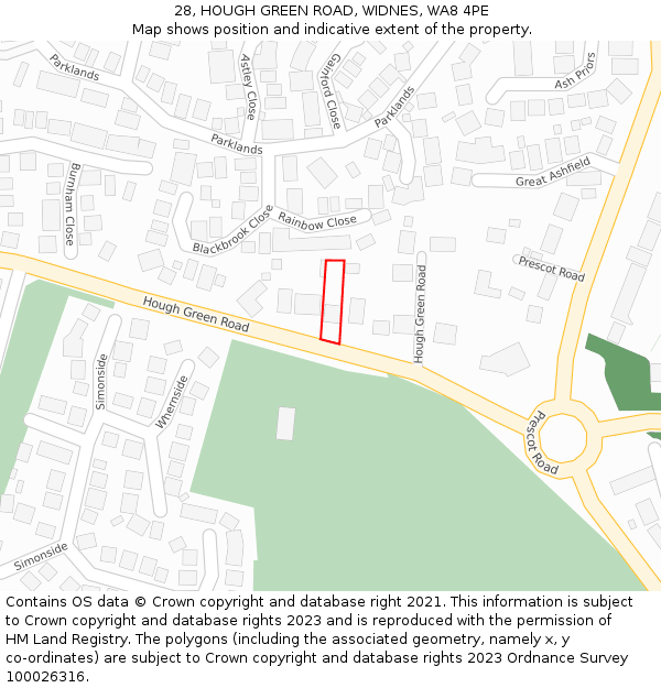 28, HOUGH GREEN ROAD, WIDNES, WA8 4PE: Location map and indicative extent of plot