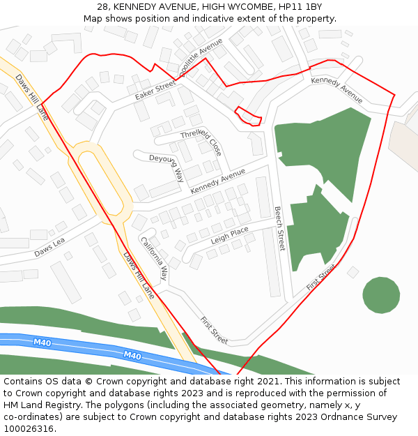 28, KENNEDY AVENUE, HIGH WYCOMBE, HP11 1BY: Location map and indicative extent of plot