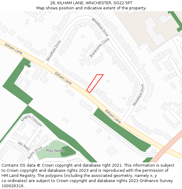 28, KILHAM LANE, WINCHESTER, SO22 5PT: Location map and indicative extent of plot