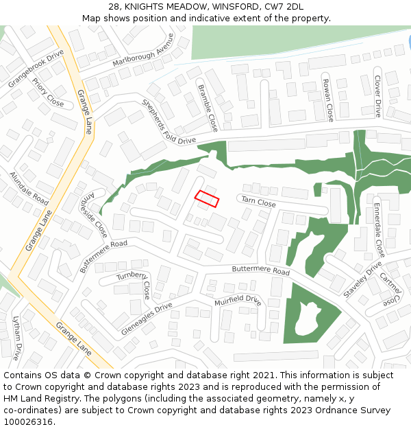 28, KNIGHTS MEADOW, WINSFORD, CW7 2DL: Location map and indicative extent of plot