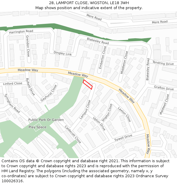 28, LAMPORT CLOSE, WIGSTON, LE18 3WH: Location map and indicative extent of plot