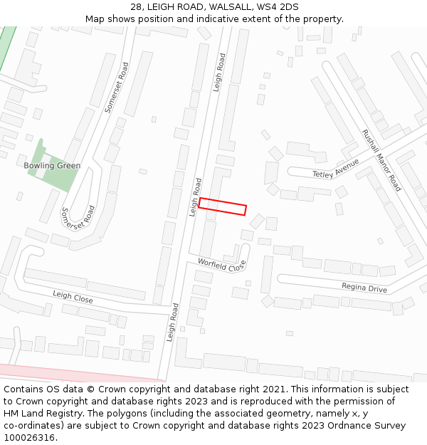 28, LEIGH ROAD, WALSALL, WS4 2DS: Location map and indicative extent of plot