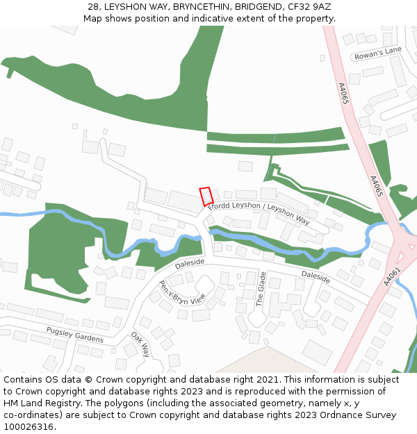 28, LEYSHON WAY, BRYNCETHIN, BRIDGEND, CF32 9AZ: Location map and indicative extent of plot