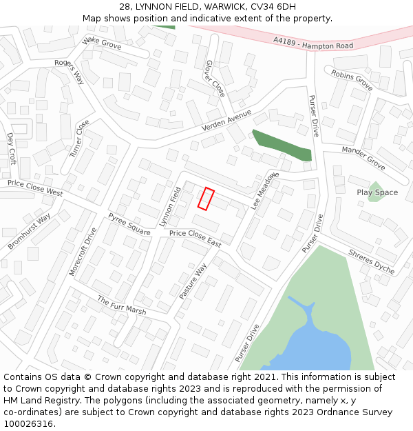 28, LYNNON FIELD, WARWICK, CV34 6DH: Location map and indicative extent of plot