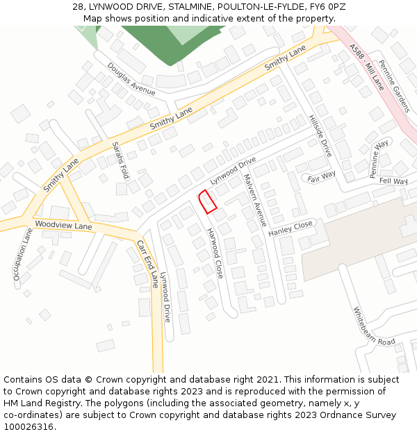 28, LYNWOOD DRIVE, STALMINE, POULTON-LE-FYLDE, FY6 0PZ: Location map and indicative extent of plot