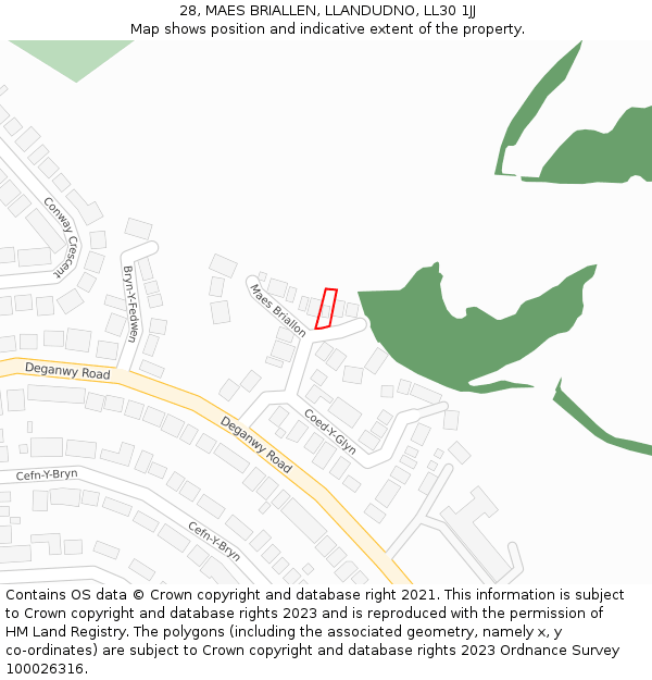 28, MAES BRIALLEN, LLANDUDNO, LL30 1JJ: Location map and indicative extent of plot