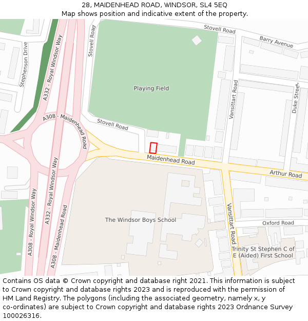 28, MAIDENHEAD ROAD, WINDSOR, SL4 5EQ: Location map and indicative extent of plot