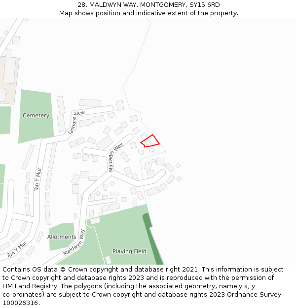28, MALDWYN WAY, MONTGOMERY, SY15 6RD: Location map and indicative extent of plot