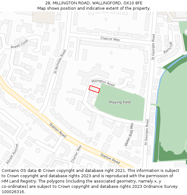 28, MILLINGTON ROAD, WALLINGFORD, OX10 8FE: Location map and indicative extent of plot