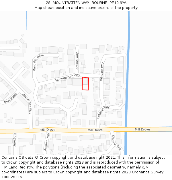 28, MOUNTBATTEN WAY, BOURNE, PE10 9YA: Location map and indicative extent of plot