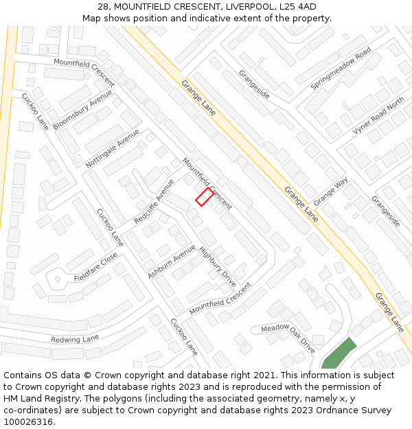 28, MOUNTFIELD CRESCENT, LIVERPOOL, L25 4AD: Location map and indicative extent of plot