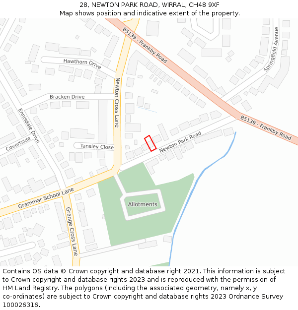 28, NEWTON PARK ROAD, WIRRAL, CH48 9XF: Location map and indicative extent of plot