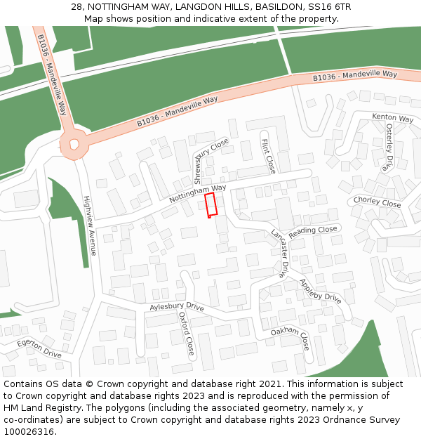 28, NOTTINGHAM WAY, LANGDON HILLS, BASILDON, SS16 6TR: Location map and indicative extent of plot