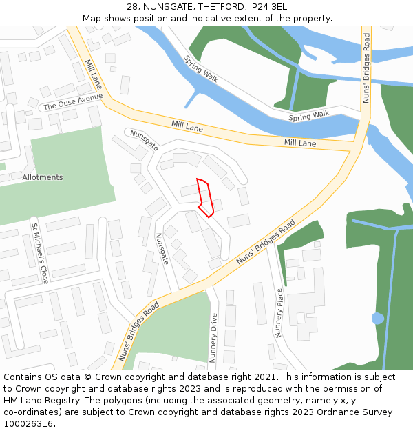 28, NUNSGATE, THETFORD, IP24 3EL: Location map and indicative extent of plot