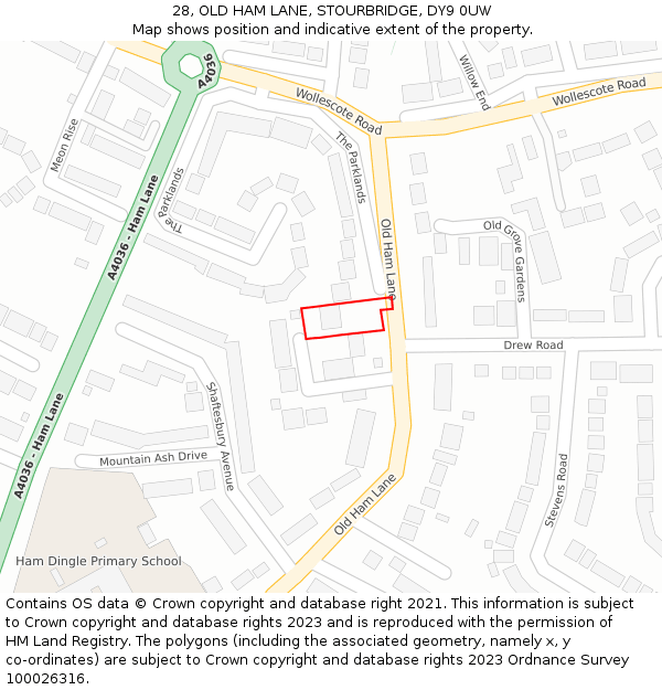 28, OLD HAM LANE, STOURBRIDGE, DY9 0UW: Location map and indicative extent of plot