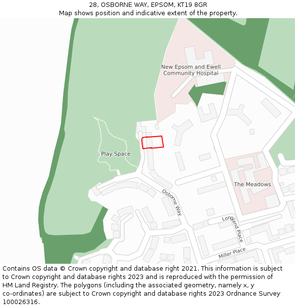 28, OSBORNE WAY, EPSOM, KT19 8GR: Location map and indicative extent of plot