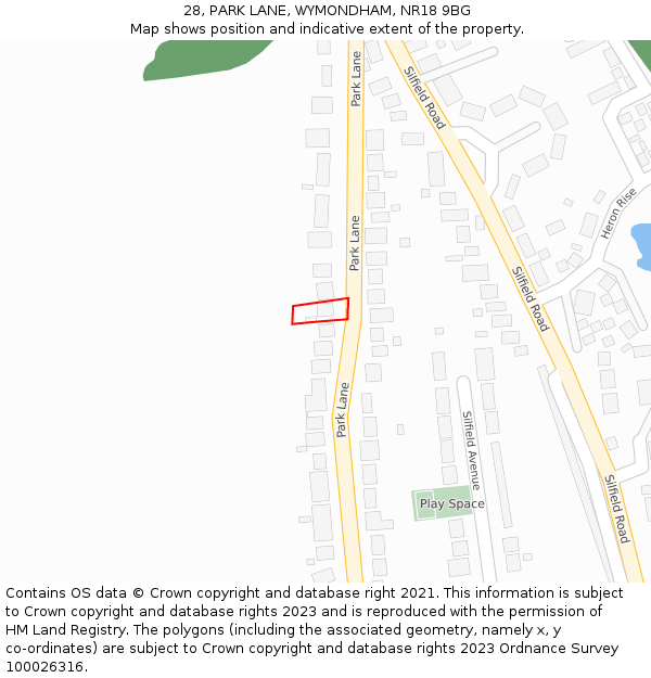 28, PARK LANE, WYMONDHAM, NR18 9BG: Location map and indicative extent of plot
