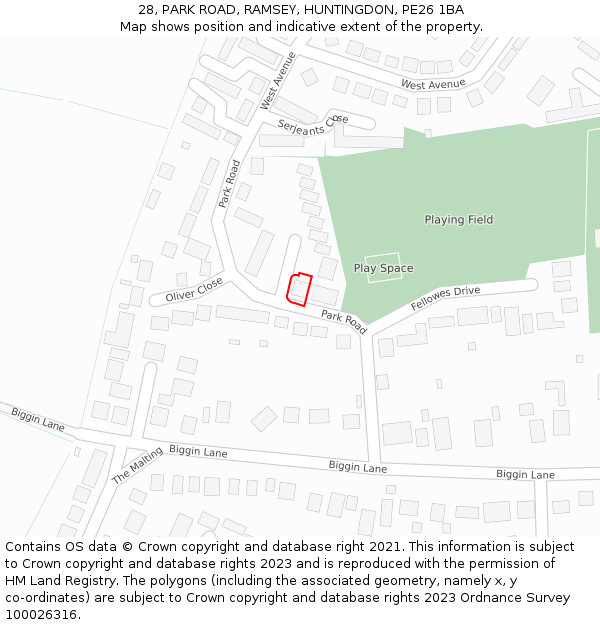 28, PARK ROAD, RAMSEY, HUNTINGDON, PE26 1BA: Location map and indicative extent of plot