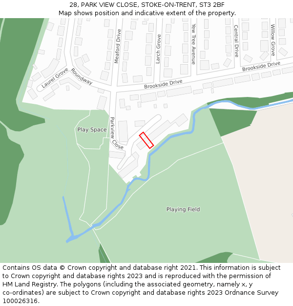 28, PARK VIEW CLOSE, STOKE-ON-TRENT, ST3 2BF: Location map and indicative extent of plot