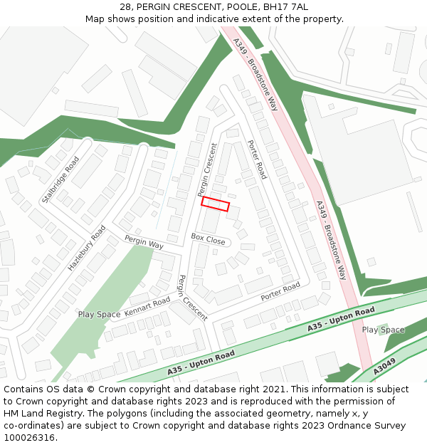 28, PERGIN CRESCENT, POOLE, BH17 7AL: Location map and indicative extent of plot