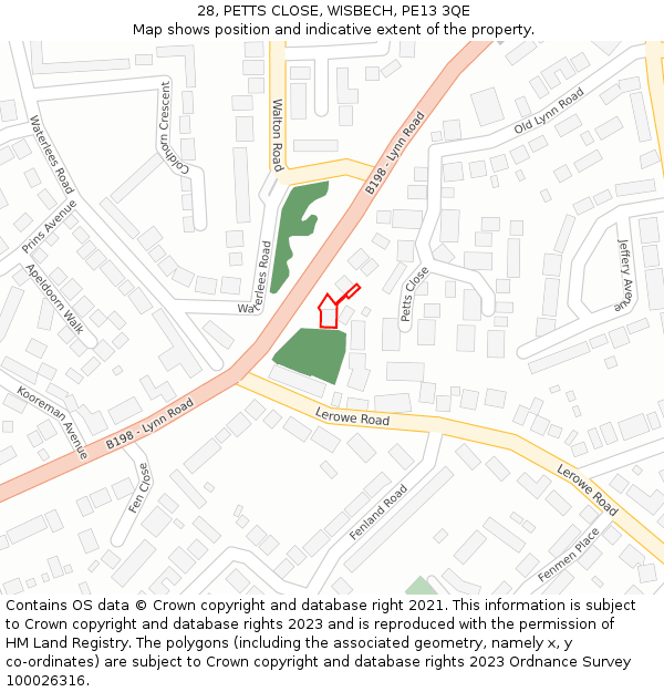 28, PETTS CLOSE, WISBECH, PE13 3QE: Location map and indicative extent of plot