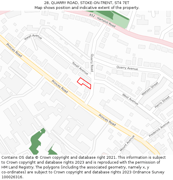 28, QUARRY ROAD, STOKE-ON-TRENT, ST4 7ET: Location map and indicative extent of plot