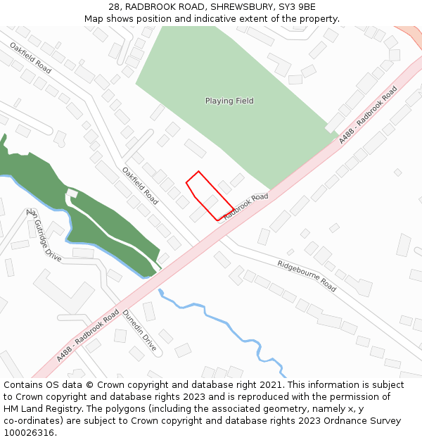 28, RADBROOK ROAD, SHREWSBURY, SY3 9BE: Location map and indicative extent of plot