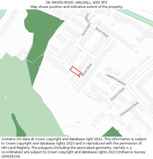 28, RAVEN ROAD, WALSALL, WS5 3PZ: Location map and indicative extent of plot