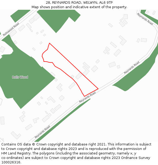 28, REYNARDS ROAD, WELWYN, AL6 9TP: Location map and indicative extent of plot