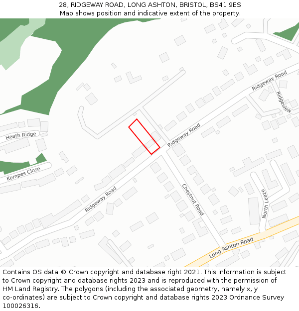 28, RIDGEWAY ROAD, LONG ASHTON, BRISTOL, BS41 9ES: Location map and indicative extent of plot