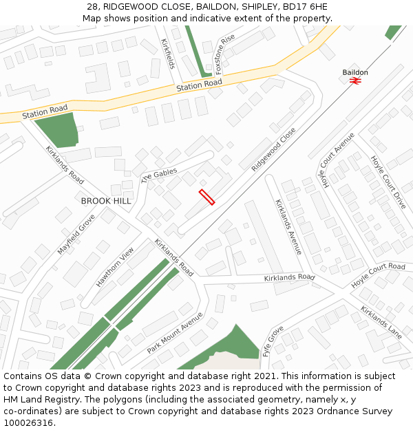 28, RIDGEWOOD CLOSE, BAILDON, SHIPLEY, BD17 6HE: Location map and indicative extent of plot