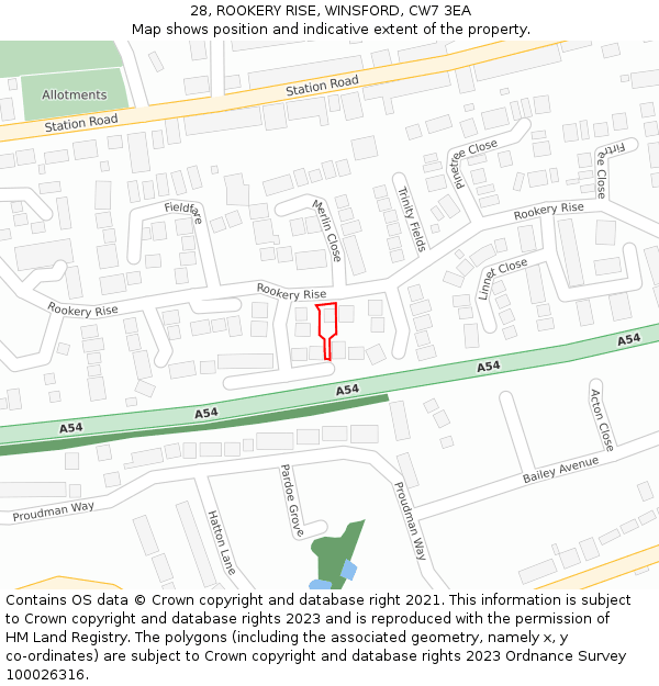 28, ROOKERY RISE, WINSFORD, CW7 3EA: Location map and indicative extent of plot