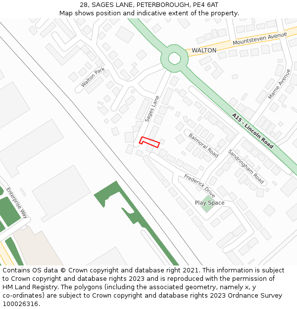 28, SAGES LANE, PETERBOROUGH, PE4 6AT: Location map and indicative extent of plot