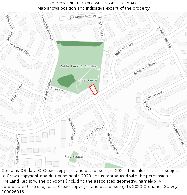 28, SANDPIPER ROAD, WHITSTABLE, CT5 4DP: Location map and indicative extent of plot