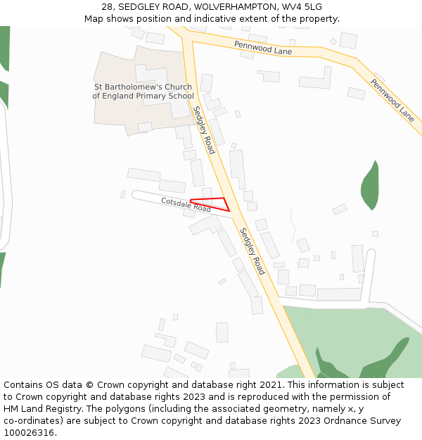 28, SEDGLEY ROAD, WOLVERHAMPTON, WV4 5LG: Location map and indicative extent of plot