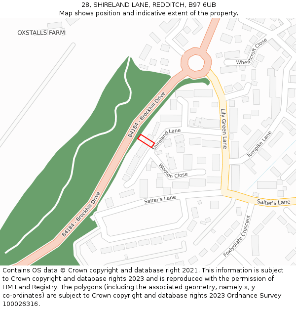 28, SHIRELAND LANE, REDDITCH, B97 6UB: Location map and indicative extent of plot