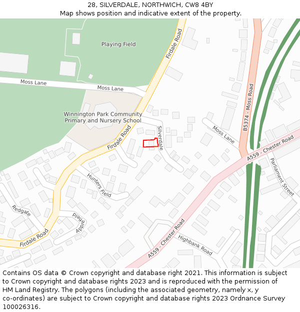 28, SILVERDALE, NORTHWICH, CW8 4BY: Location map and indicative extent of plot