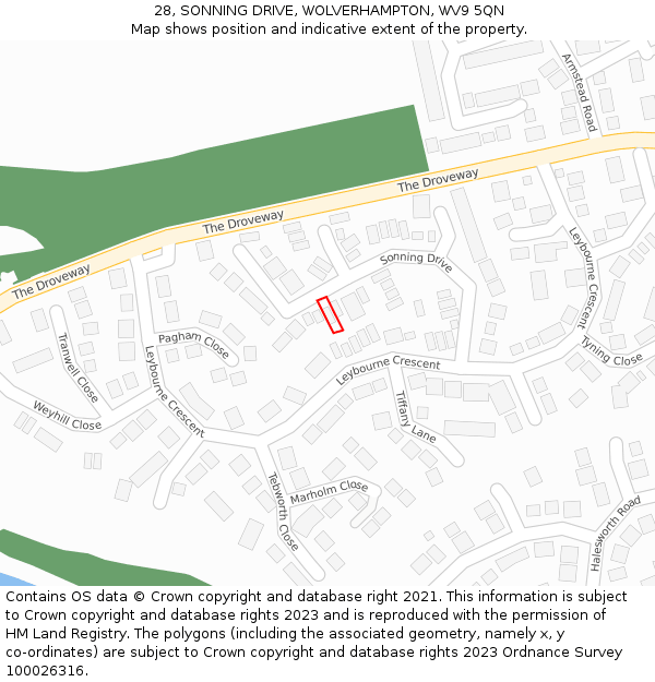 28, SONNING DRIVE, WOLVERHAMPTON, WV9 5QN: Location map and indicative extent of plot
