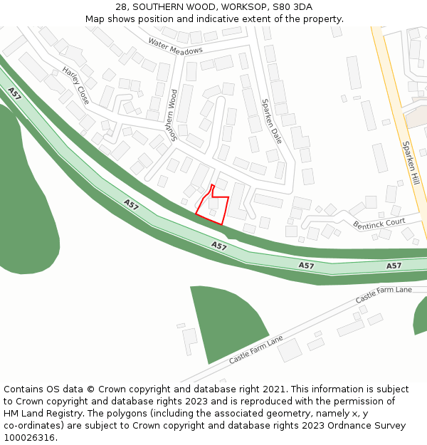 28, SOUTHERN WOOD, WORKSOP, S80 3DA: Location map and indicative extent of plot