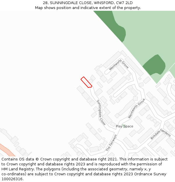 28, SUNNINGDALE CLOSE, WINSFORD, CW7 2LD: Location map and indicative extent of plot