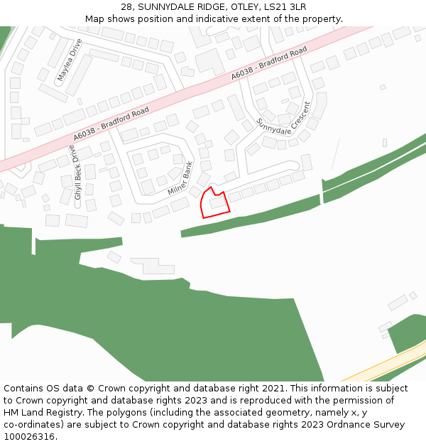 28, SUNNYDALE RIDGE, OTLEY, LS21 3LR: Location map and indicative extent of plot